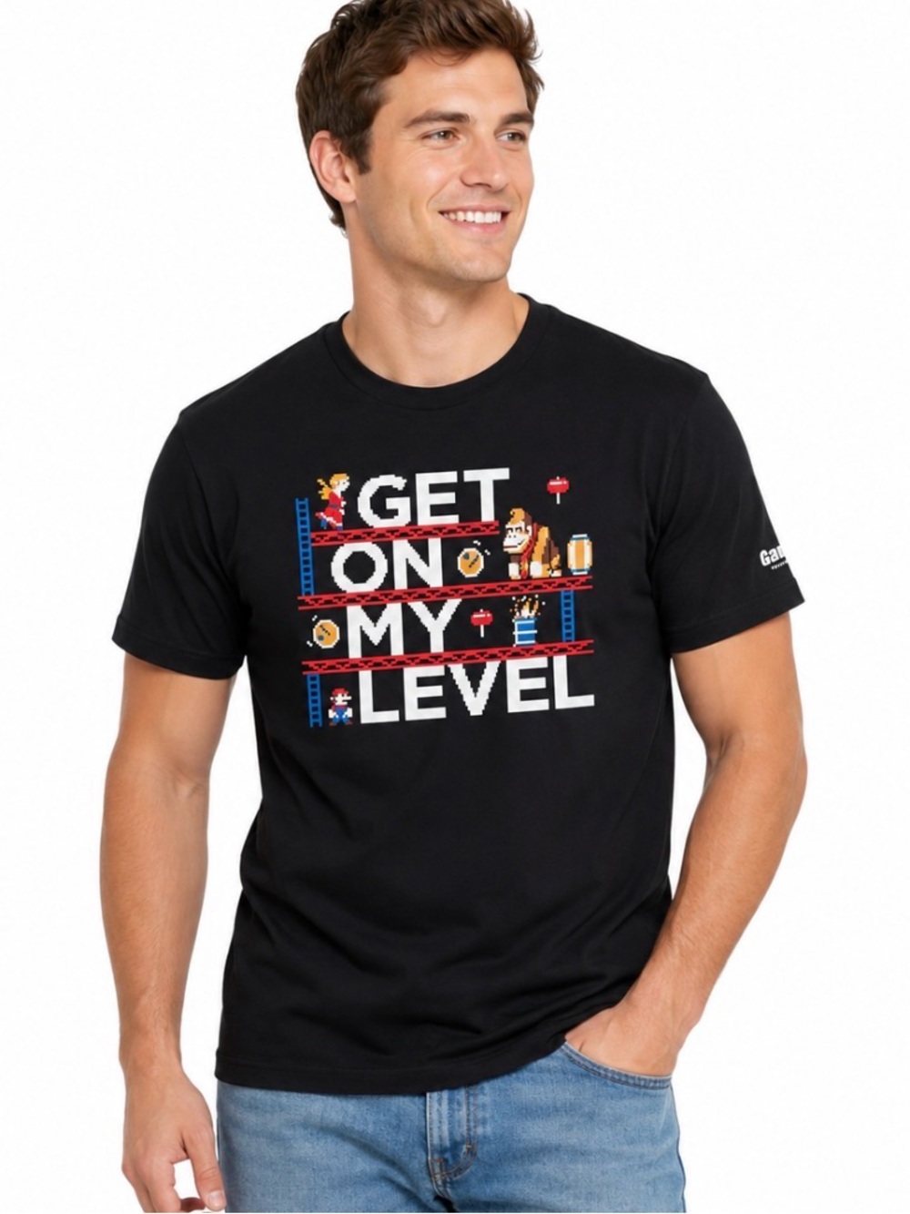 Donkey Kong Black Cotton Short Sleeve Graphic T-Shirt “Get On My Level” Large